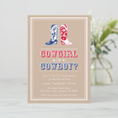 Cowboy Boots Gender-Aufklärung Party Einladungen (Stehend Vorderseite)