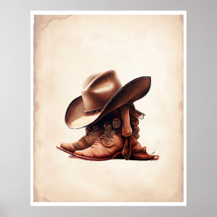 Cowboy Boots & Hat Aquarellkunst Poster