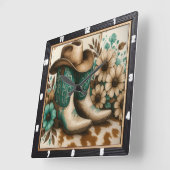 Cowboy Boots Hat Floral Quadratische Wanduhr (Winkel)