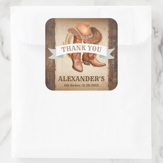 Cowboy Boots, Hat und Lasso Quadratischer Aufkleber (Tasche)