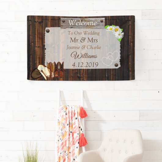 Cowboy Boots, Hats und Daisies Wedding Banner (Insitu)