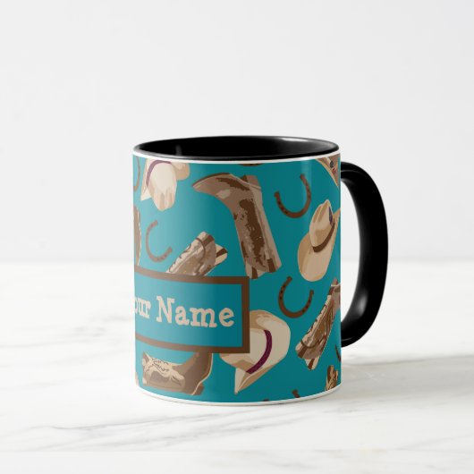 Cowboy Boots Hats Western Aquamariner Name Persona Tasse (VorderseiteRechts)
