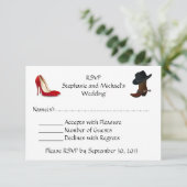 Cowboy Boots High Heels Schuhe Hochzeit RSVP Karte (Stehend Vorderseite)