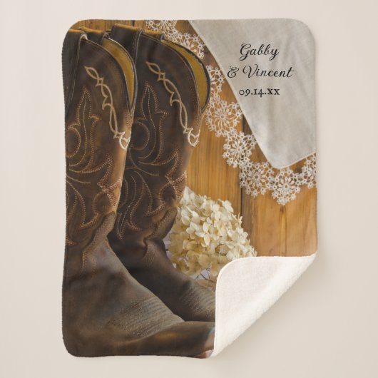 Cowboy Boots Lace Country Barn Wedding Keepake Sherpadecke (Vorderseite)