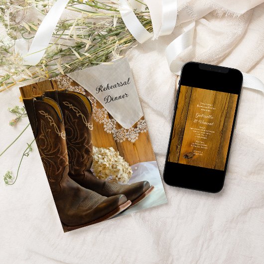 Cowboy Boots Lace Western Hochzeit Probe Dinner Einladung