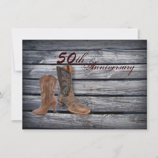 Cowboy Boots Land 50. Hochzeitstag Einladung (Vorderseite)