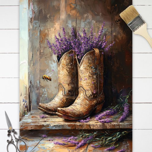 Cowboy Boots Lavender Honey Bee Decoupage Seidenpapier