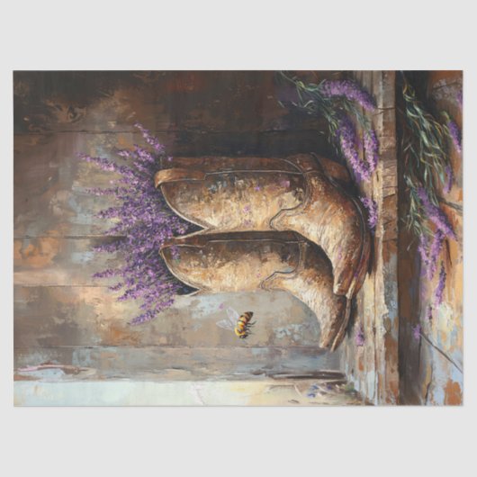 Cowboy Boots Lavender Honey Bee Decoupage Seidenpapier (Vorderseite)