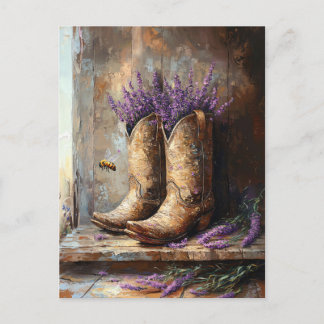 Cowboy Boots Lavender und Honey Bee Postkarte