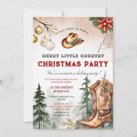 Cowboy Boots Merry Little Country Christmas Party Einladung (Vorderseite)