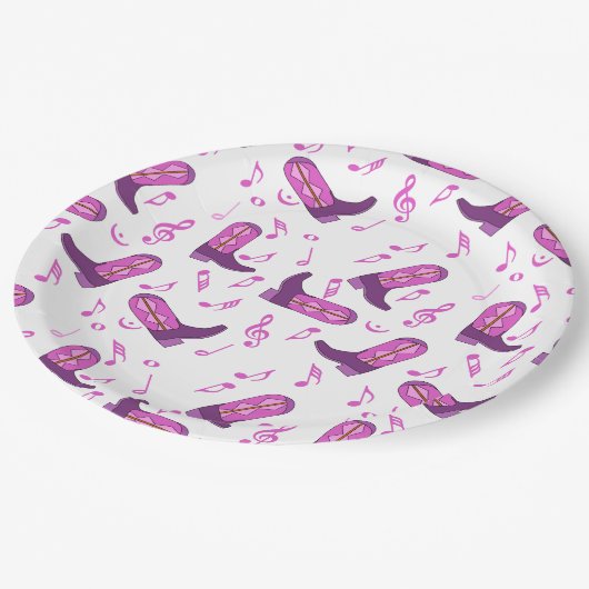 Cowboy Boots Musiknoten Pappteller (Schrägansicht)