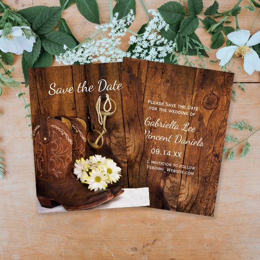 Cowboy Boots Pferde Bit Daisies Barn Save the Date