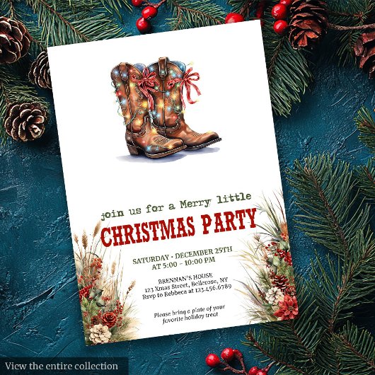 Cowboy Boots Red Green Christmas Invitation Einladung