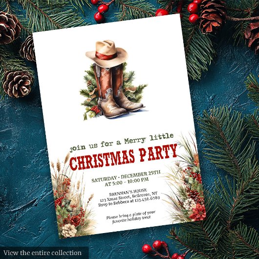 Cowboy Boots Red Green Christmas Invitation Einladung