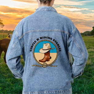 Cowboy Boots Riding Stables Blue Denim Jean Jacket Jeansjacke