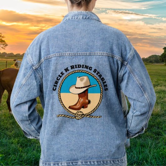Cowboy Boots Riding Stables Blue Denim Jean Jacket Jeansjacke