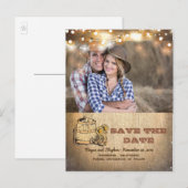 Cowboy Boots Rustikales Foto Save the Date Ankündigungspostkarte (Vorne/Hinten)