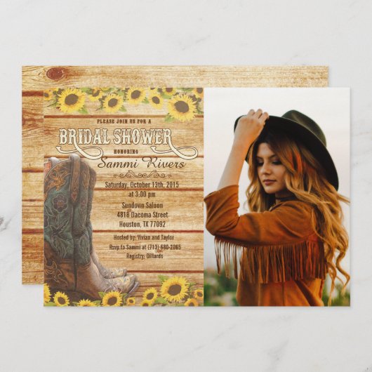 Cowboy Boots Sonnenblume Bridal Dusche Einladung (Vorne/Hinten)