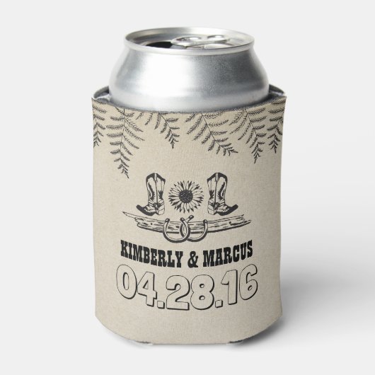 Cowboy Boots Sonnenblumen und Hufeisen Rustikal Dosenkühler (Kanne Vorderseite)