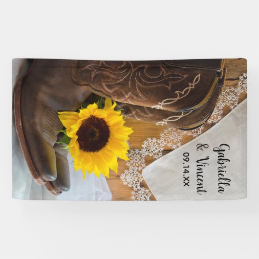 Cowboy Boots, Sonnenblumen und Spitzen-Western Hoc Banner (Horizontal)