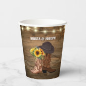 Cowboy Boots Sonnenblumen Western Hochzeit Pappbecher (Vorderseite)