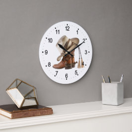 Cowboy Boots Spurs Hat und Tassels Große Wanduhr