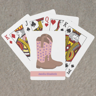 Cowboy Boots Stars Lila Pink Brown personalisieren Spielkarten