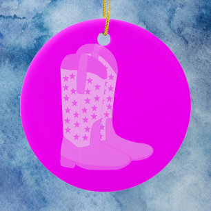 Cowboy Boots Stars Pink Keramik Ornament
