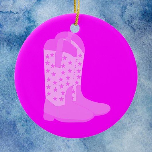Cowboy Boots Stars Pink Keramik Ornament