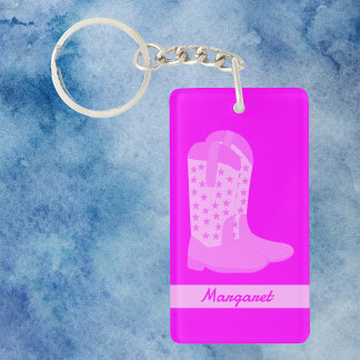 Cowboy Boots Stars Pink personalize Schlüsselanhänger
