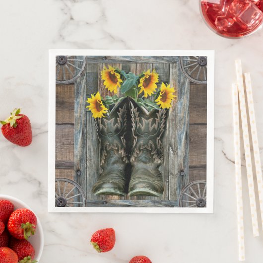 Cowboy Boots Sunflowers Rustic Barboard Serviette (Beispiel)