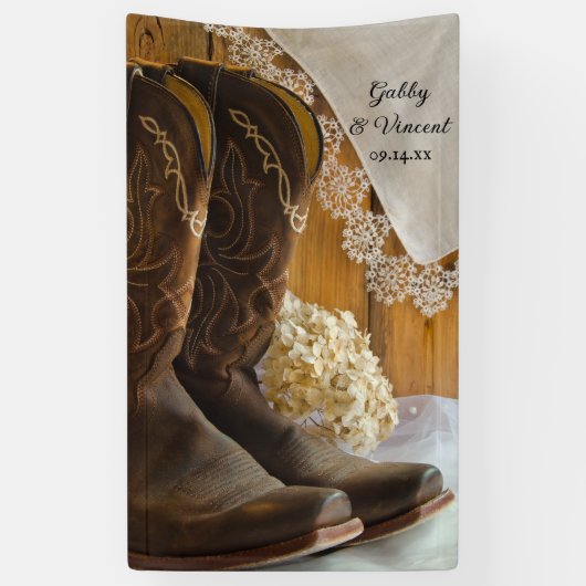 Cowboy Boots und Lace Country Barn Wedding Banner (Vertikal)