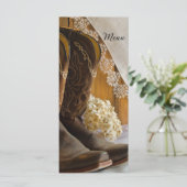 Cowboy Boots und Lace Country Western Hochzeitsmen Menükarte (Stehend Vorderseite)