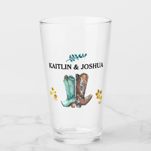Cowboy Boots Wedding 🤠 Rustic Western Monogram Glas (Vorderseite)