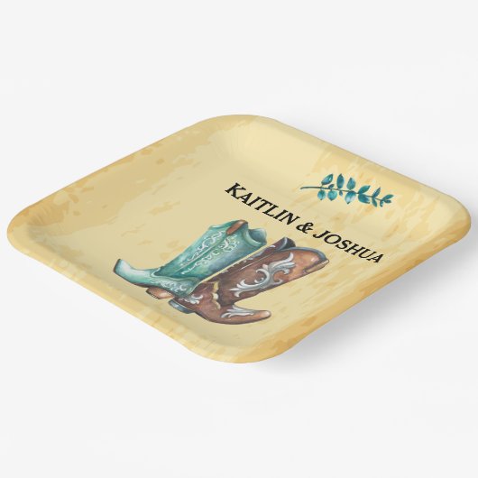 Cowboy Boots Wedding 🤠 Rustic Western Monogram Pappteller (Gewinkelt)