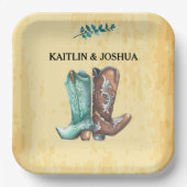 Cowboy Boots Wedding 🤠 Rustic Western Monogram Pappteller (Vorderseite)