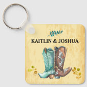 Cowboy Boots Wedding 🤠 Rustic Western Monogram Schlüsselanhänger (Vorderseite)