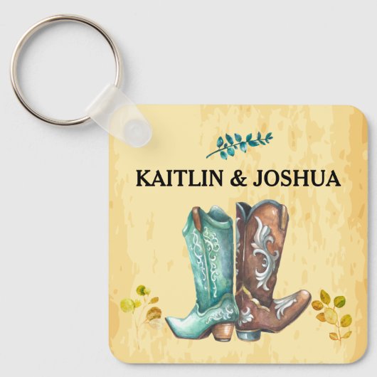 Cowboy Boots Wedding 🤠 Rustic Western Monogram Schlüsselanhänger (Vorderseite)