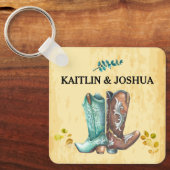Cowboy Boots Wedding 🤠 Rustic Western Monogram Schlüsselanhänger (Vorderseite)