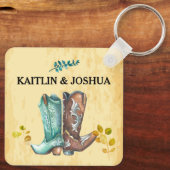 Cowboy Boots Wedding 🤠 Rustic Western Monogram Schlüsselanhänger (Rückseite)