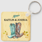Cowboy Boots Wedding 🤠 Rustic Western Monogram Schlüsselanhänger (Rückseite)