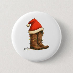 Cowboy Boots Weihnachts-Western Weihnachtsmannmütz Button