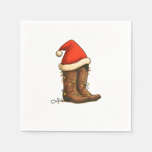 Cowboy Boots Weihnachts-Western Weihnachtsmannmütz Serviette (Vorderseite)