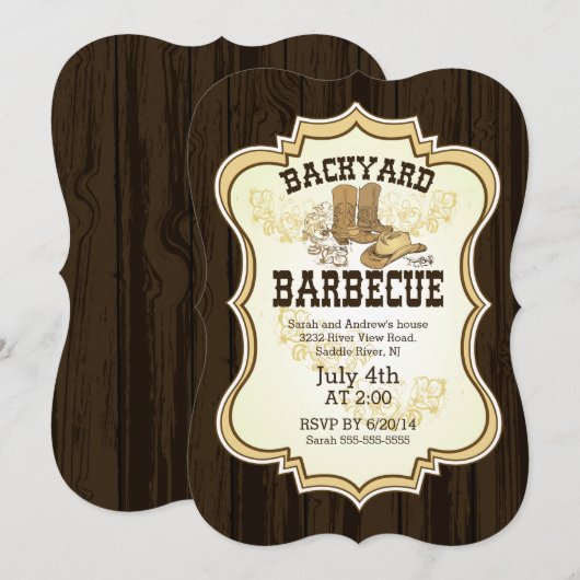 Cowboy Boots Western Gartengrill Einladung (Vorne/Hinten)