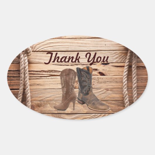 Cowboy Boots Western Land Wedding danke Ovaler Aufkleber (Vorderseite)