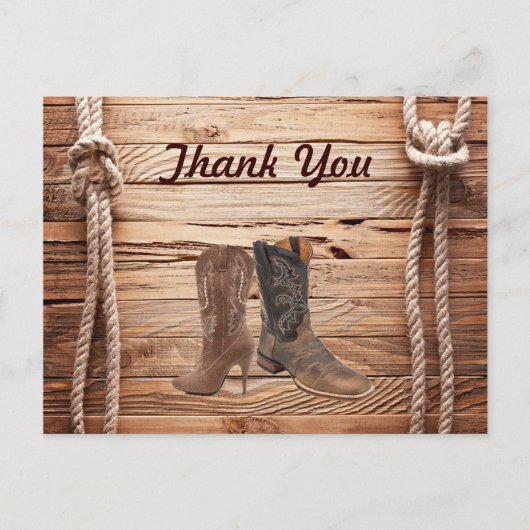 Cowboy Boots Western Land Wedding danke Postkarte (Vorderseite)