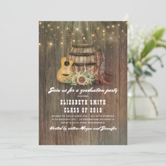 Cowboy Boots Wine Barrel Country Graduation Party Einladung (Stehend Vorderseite)