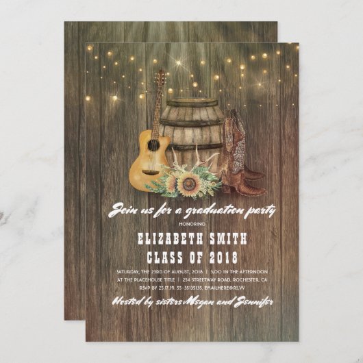 Cowboy Boots Wine Barrel Country Graduation Party Einladung (Vorne/Hinten)