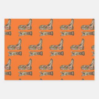 Cowboy boots Wrapping Paper Flat Sheet Set of 3 Geschenkpapier Set