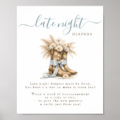 Cowboy Bow Western Baby Shower Late Night Diapers Poster (Vorne)